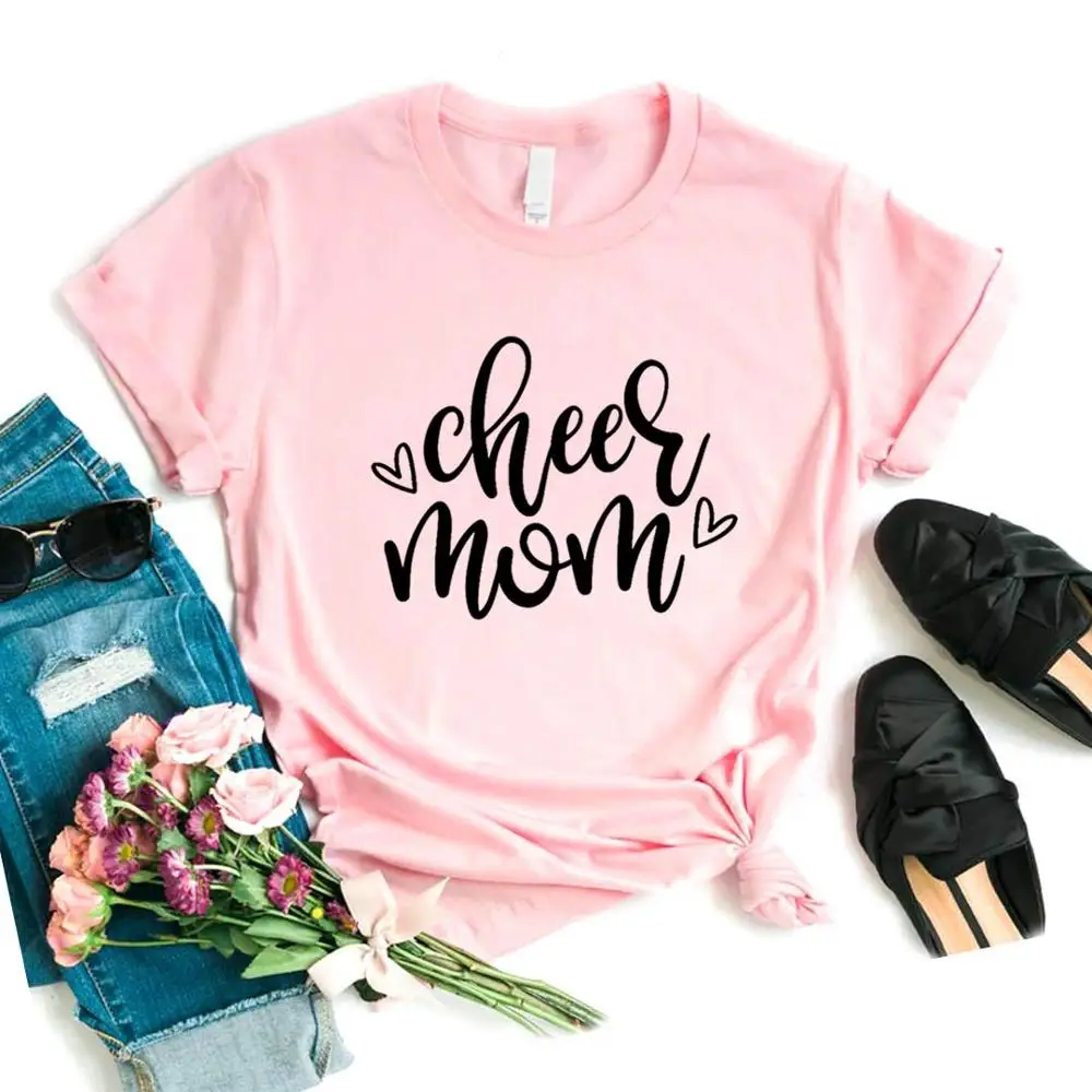 Надпись Cheer MOM, принт с сердцем, женская футболка, хлопок, хипстер, забавная футболка, подарок, леди, Йонг, девочка, 6 цветов, топ, футболка, Прямая поставка, ZY-685