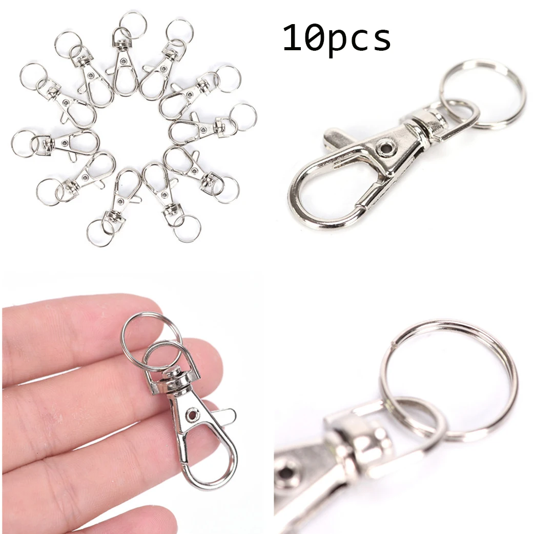 10pcs/lot Classic Key Chain Ring Metal Swivel Lobster Clasp Clips Key Hooks Keychain Split Ring DIY Bag Jewelry Wholeales