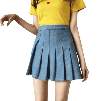 

Women’s Korean Denim Color Skirt Summer Fashion High-waist A-line Pleated Short Skirt