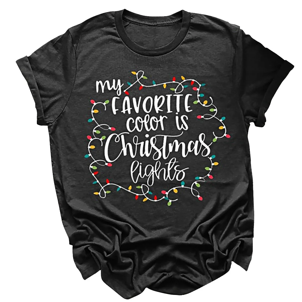 My Favorite color Is Christmas Lighting, футболки с буквенным принтом, женские футболки с коротким рукавом и круглым вырезом, топ размера плюс S-3XL, 12 цветов