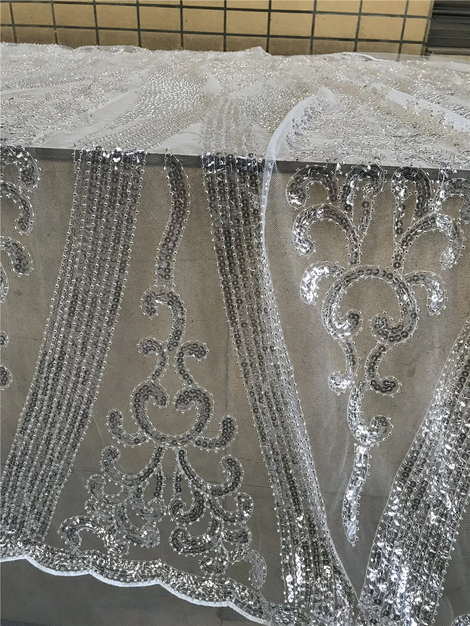 

SYJ-1088685 Beads and sequins Fabric New Designs Mesh Fabric Embroidered Beaded Lace French Tulle Mesh Lace for Party Wedding