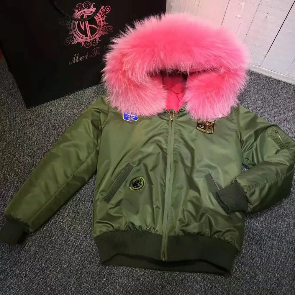 Cute Lady Wear Patch Pink Raccoon Hoddies Luxurious Thickness Winter Warm Coats Parka