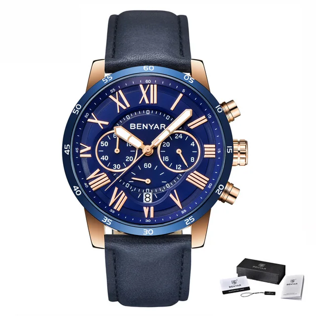 BENYAR mode chronographe Sport hommes montres Top marque de Lux ETANCHE militaire Quartz montre horloge Relogio Masculino - Цвет: blue B