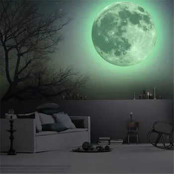 

Hot Sale Aesthetic 3D Luminous Glow In The Dark Moon Wall Sticker Removable Decoration Fluorescent Sticker Home Kids Room Decals
