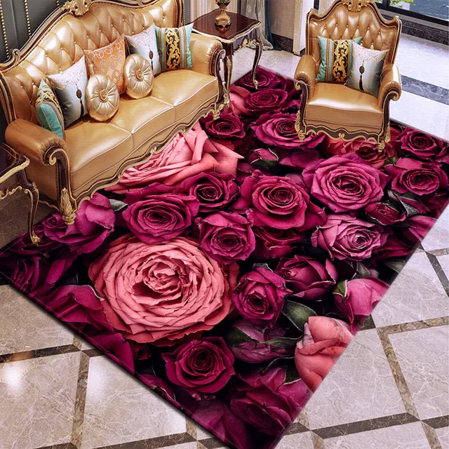 Valentine's Day Series Rose 3D Printing Carpets for Living room Bedroom Area Rugs Hallway Doormat Bathroom Kitchen Anti-Slip Mat 5