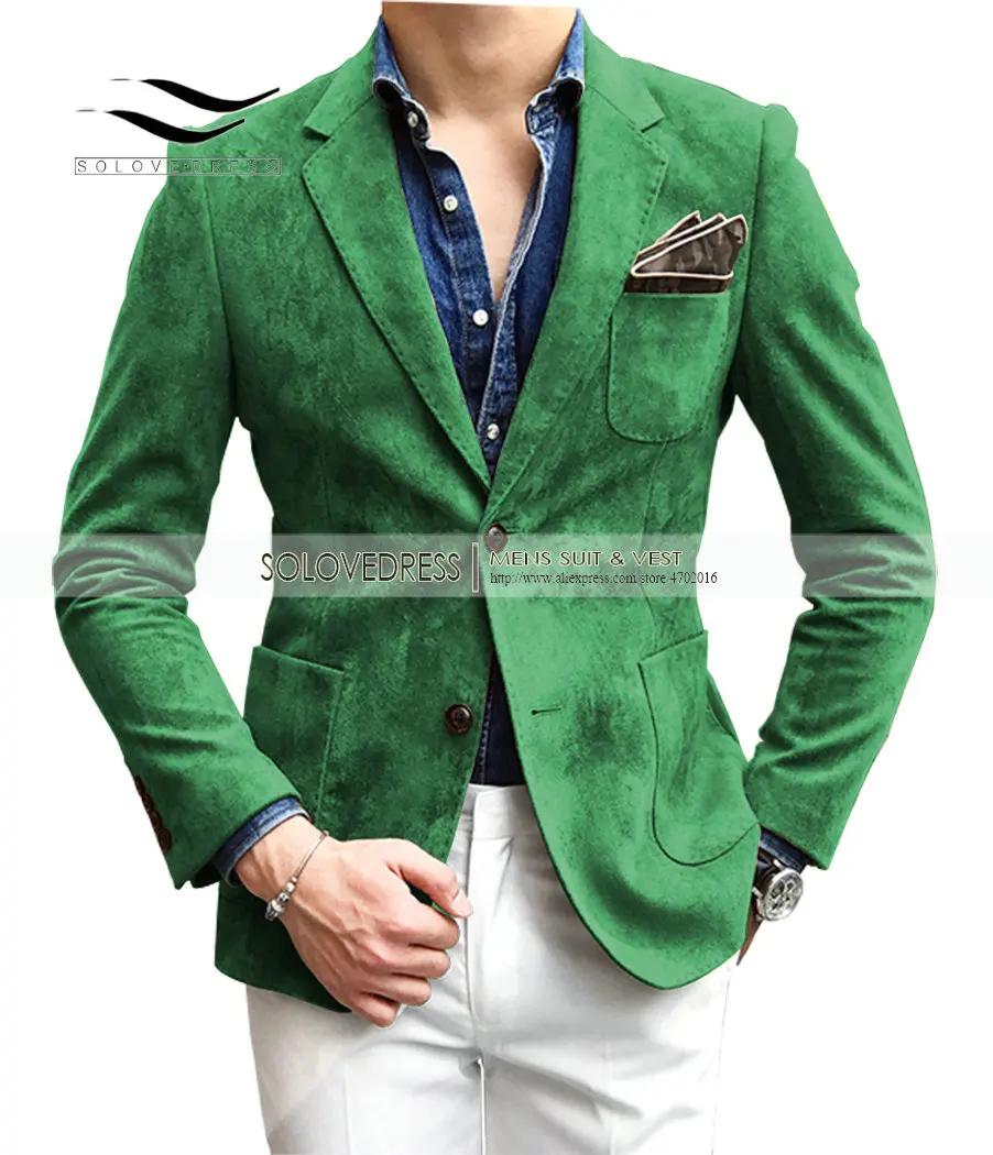 2 предмета, мужской замшевый костюм, Повседневный, на двух пуговицах, с отворотом, смокинги, Классический/Винтажный/джинсовый пиджак, Женихи для мужчин(Блейзер+ брюки), кофейный - Цвет: Green