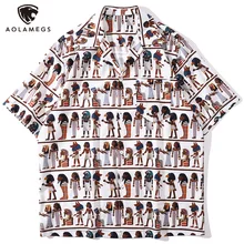

Aolamegs Men Short Sleeve Shirt Lilliputian Print Folk-custom Style Baggy Tops Bermuda Beach Fashion All-match Couple Streetwear