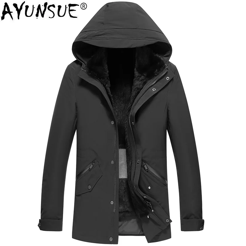 

AYUNSUE 2019 New Parka Winter Jacket Real Fur Coat Men Mink Fur Collar Natural Rabbit Fur Liner Warm Parkas Man 4556 KJ2980