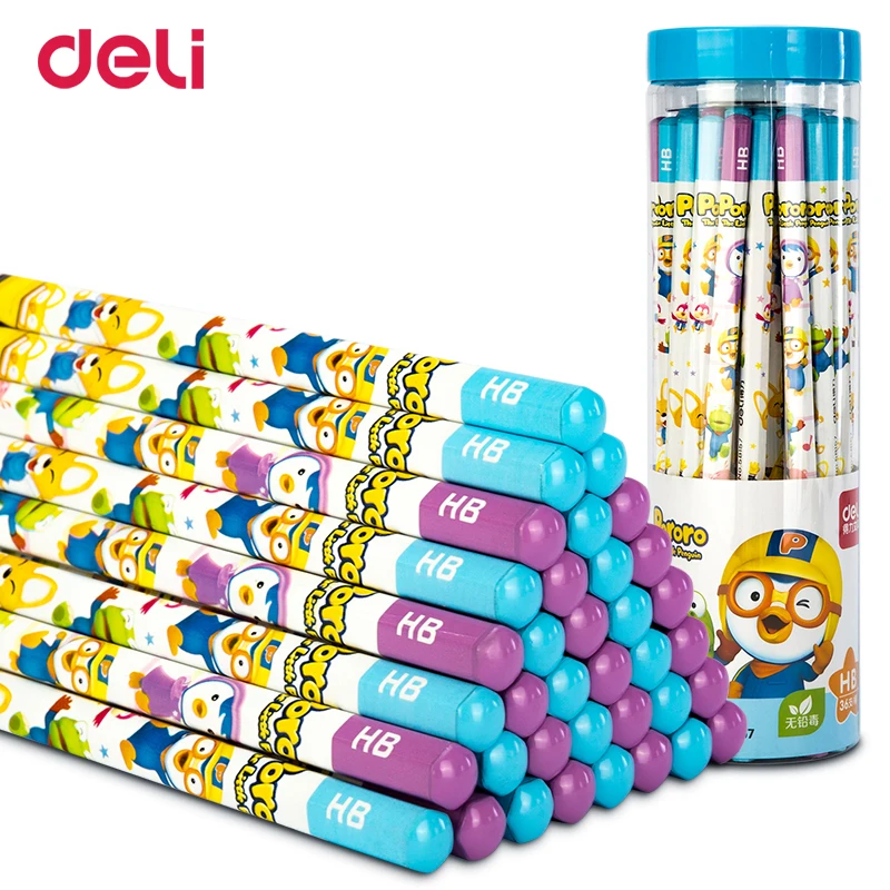 Deli Pororo HB Pencil Elementary School Children's Safety Writing Sketch Art Drawing Pen with erasers | Канцтовары для офиса и