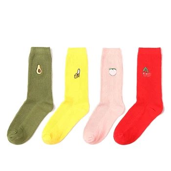 

4 Pair New Cotton Cute Fruit Print Women's Socks Meias Retro Embroidery Long Colorful Funny Socks Women Girls Multicolor Sock