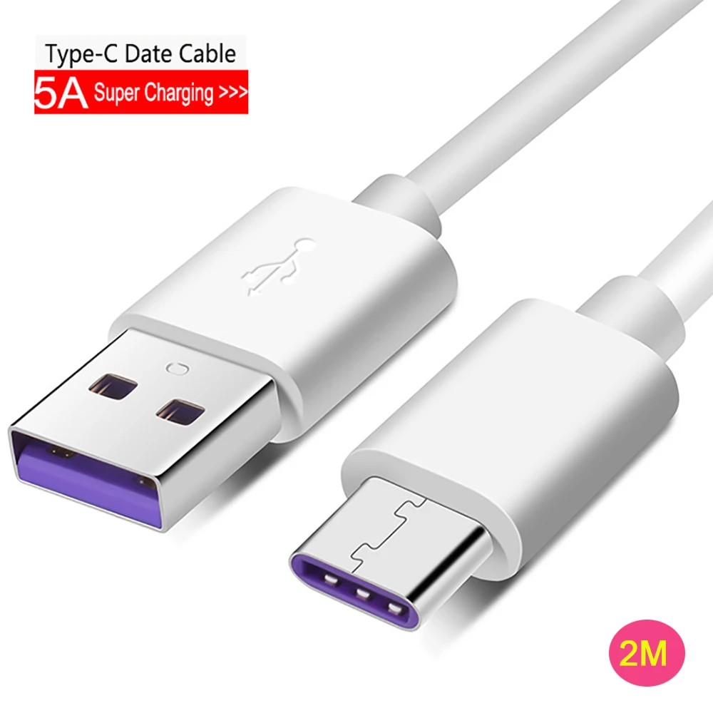 5A usb type C кабель 2 м для huawei mate 20 10 P30 P20 P10 Pro Lite Smart быстрой зарядки USB зарядного