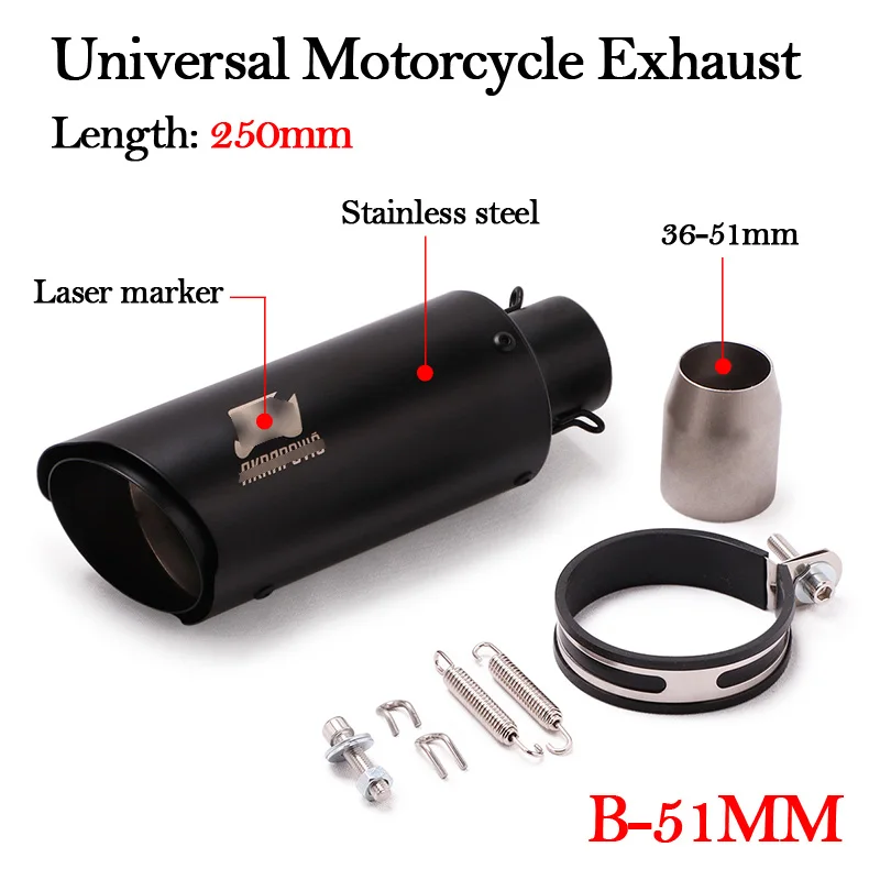 Slip On Universal 250mm Motorcycle Exhaust Muffler Modified Escape pot echappement For Z750 Z800 Z900 1000RR Ninja650 ER6N Z650 - Цвет: B-51mm