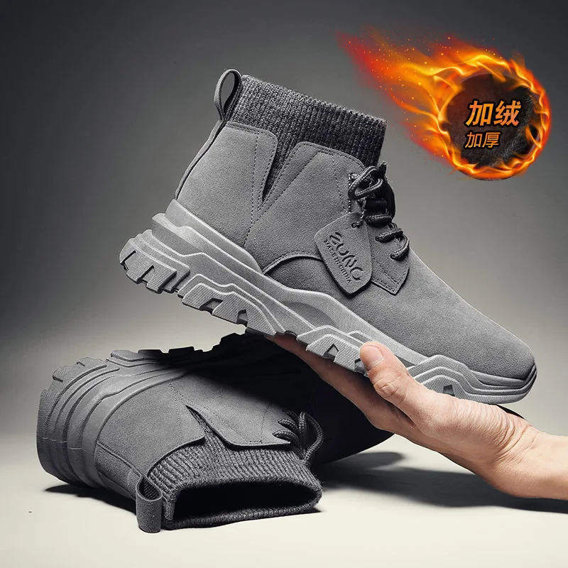 

Autumn & Winter Martin Boots Men British Style Hight-top Workwear Snow Boots Winter plus Velvet Warm Cotton-padded Shoes Desert