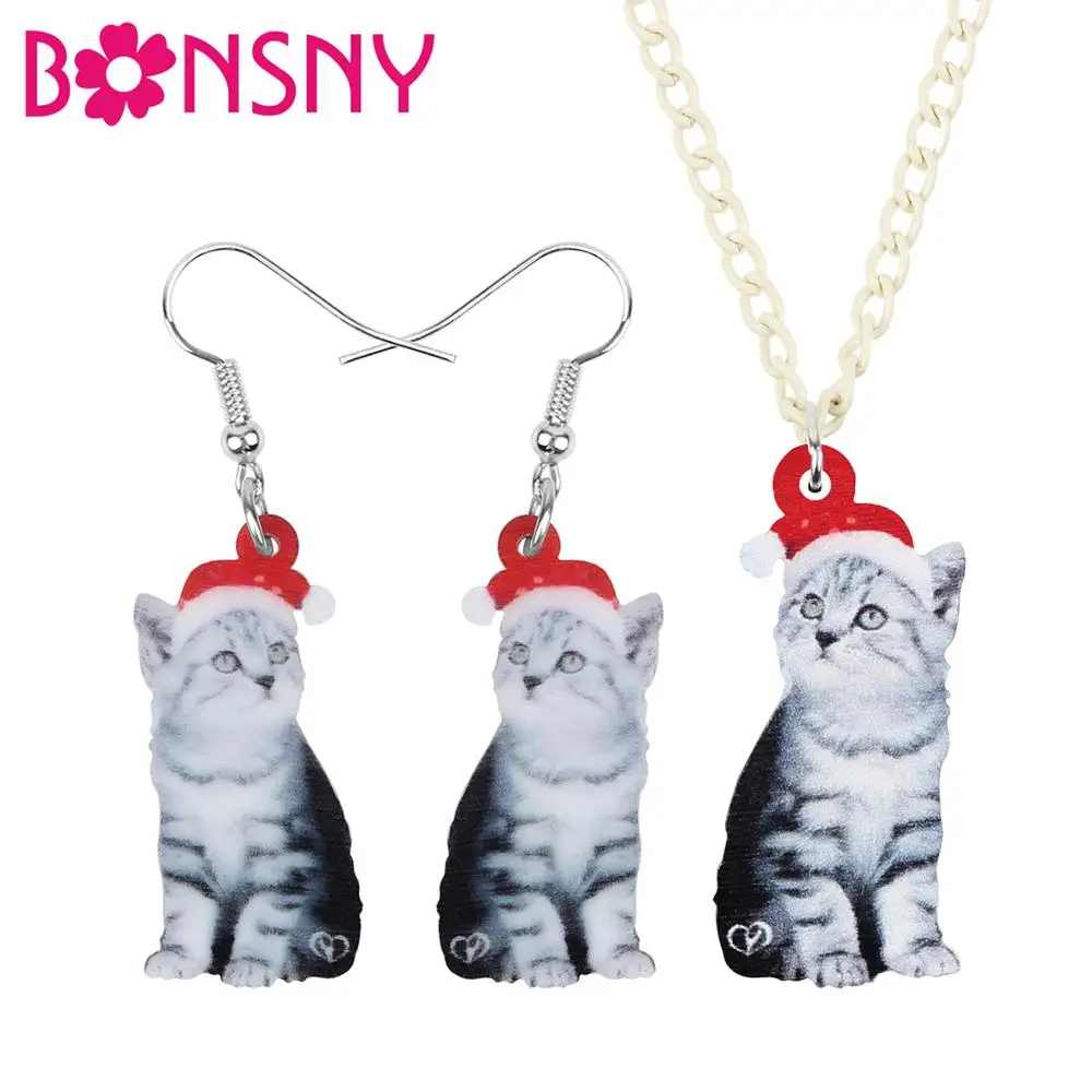 Bonsny Акриловая Рождественская шляпа египетский кот котенок Ювелирные наборы