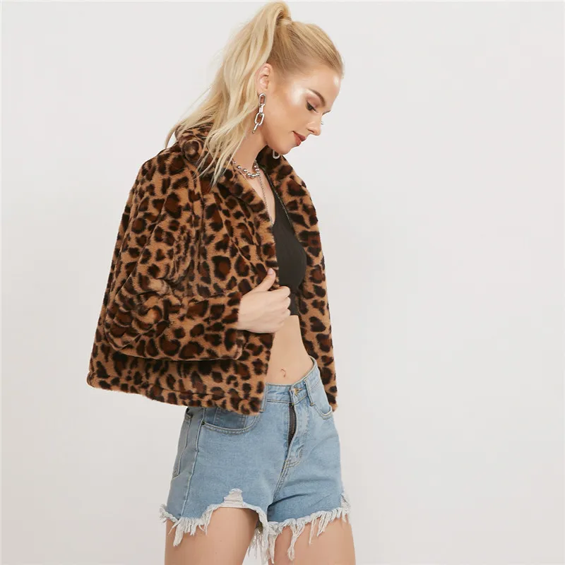 Ideal  BOOFEENAA Leopard Print Winter Jacket Women Fluffy Faux Fur Teddy Bear Coat Cheetah Fleece Cardigan