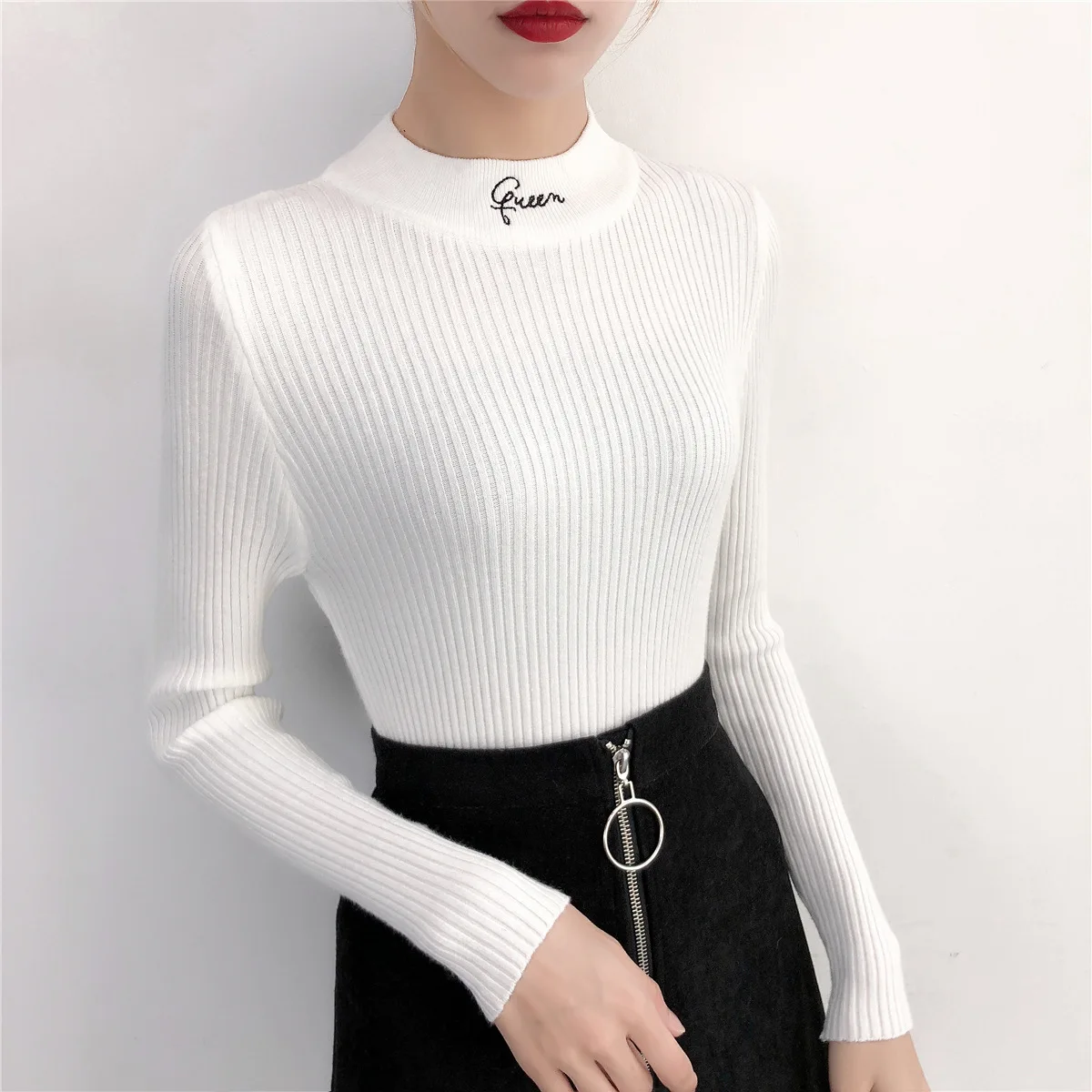 

women sweater knitted undershirt winter pullover turtleneck