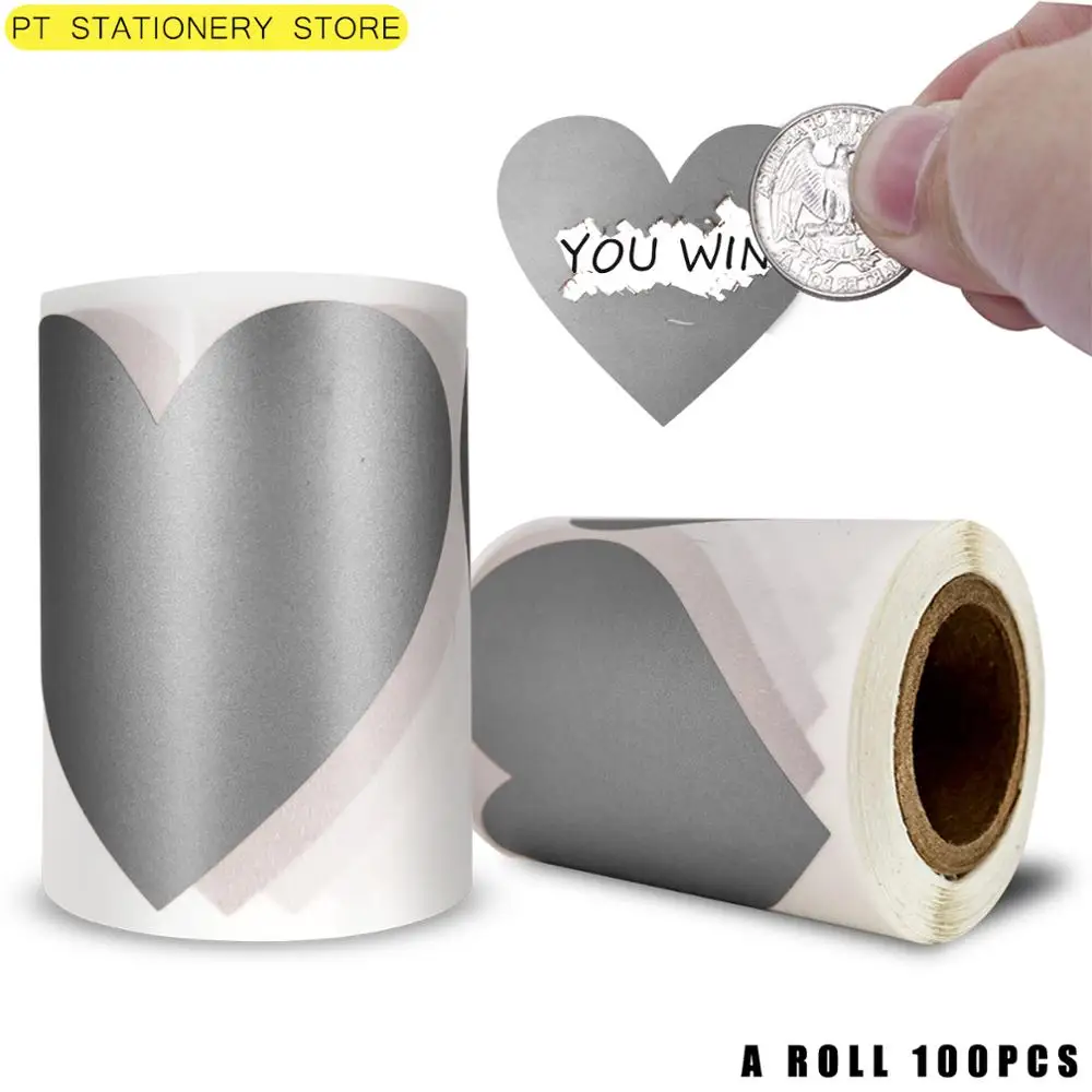 

100 PCS Silver Heart Shaped Scratch Off Stickers for Custom Game Party Activity Sticker Stationery Sticker Clear Stickers