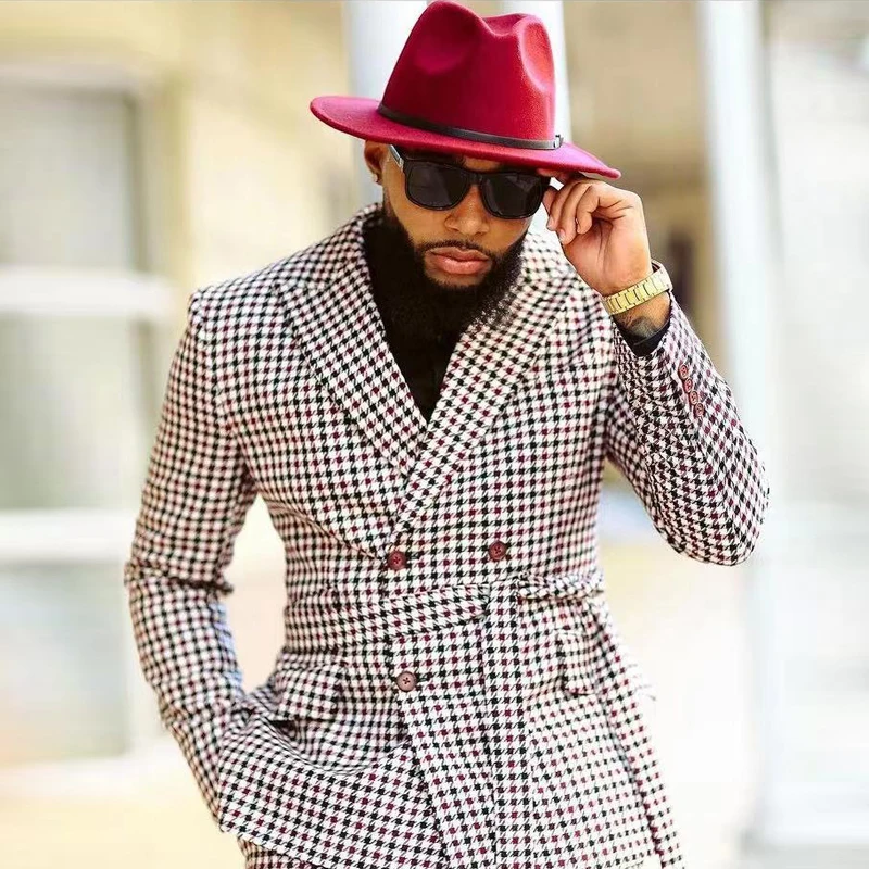 Winter Classic Check Groom Wedding Tuxedos Plaid Mens Groommen Party Prom Pants Suits Jacket Business Work Wear Outfit 2 Pieces
