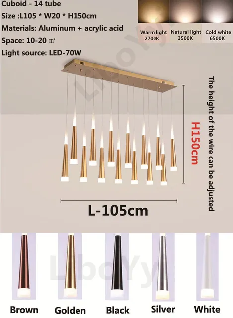 Modern Design Gold Black Minimalist Luster LED Chandelier for Bedroom Dining Living Room Loft Restaurant Cafe Interior Home Deco long-14 tube