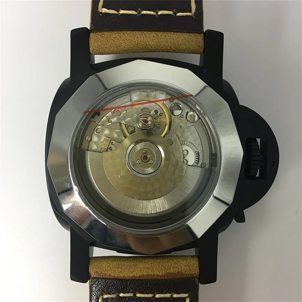 44 мм автоматические GMT механические часы мужские кожаный ремешок запас хода светящийся Золотой чехол военные водонепроницаемые часы P03