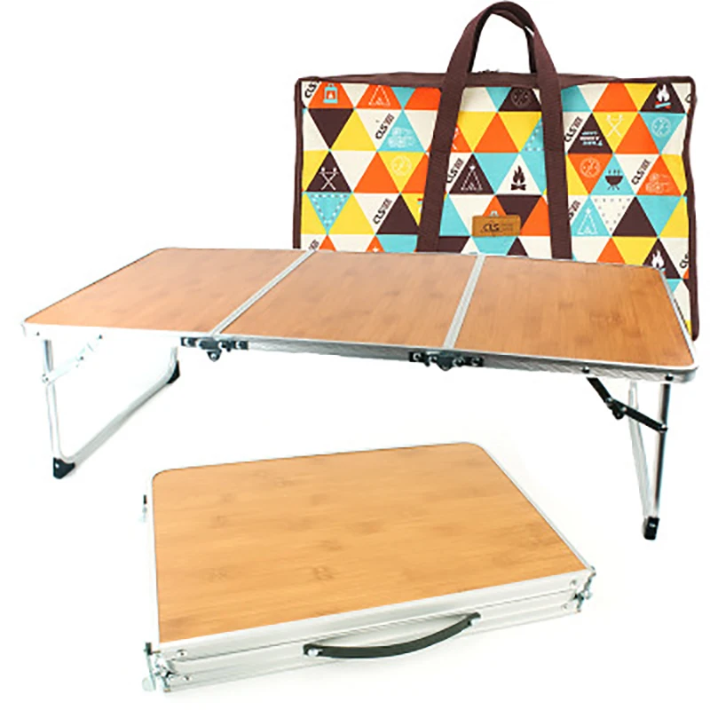 Folding Desk Outdoor Camping Hiking Travel Bamboo Table Portable Picnic Barbecue Furniture Bed Computer Desk With Storage Bag