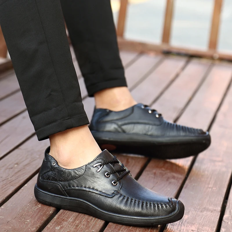 

Genuine leather Mens Shoes Breathable Comfortable Casual lace up Resistent Luxury Man Leisure Leather oxfords For Male shoes