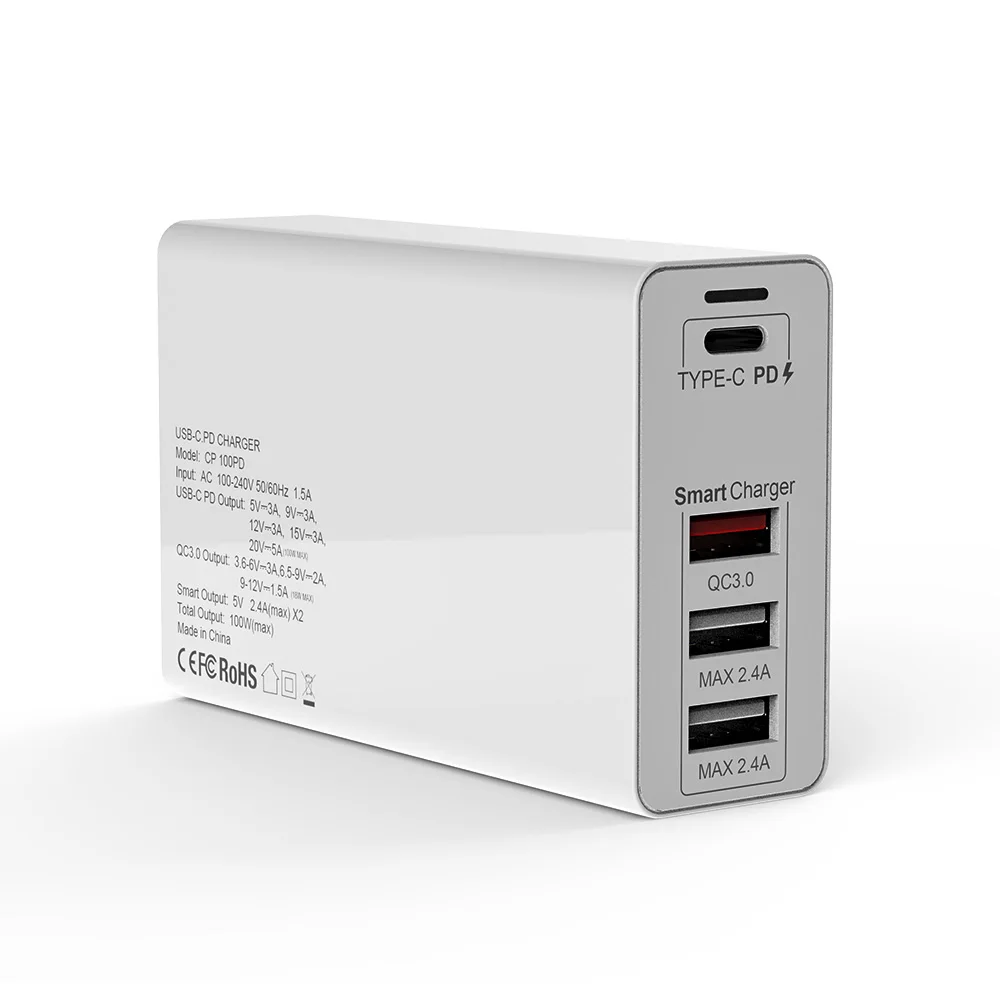 100 Вт USB зарядное устройство PD type C быстрое зарядное устройство для iPhone 11 Tablet QC 3,0 настенное зарядное устройство US EU переходник - Цвет: White