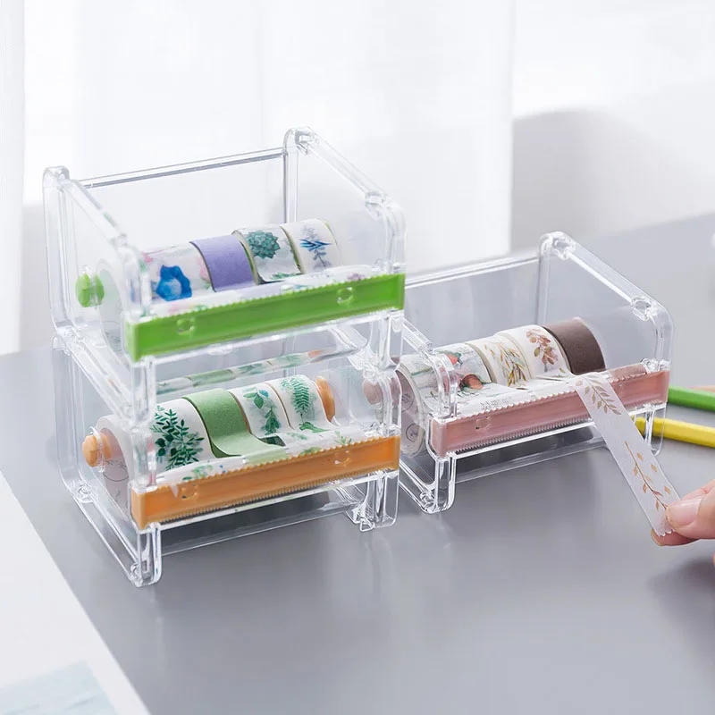

Tape Boxes Transparent Tape Dispenser Washi Tape Cutter Tape Holder Large Capacity Design Desktop Storage Box