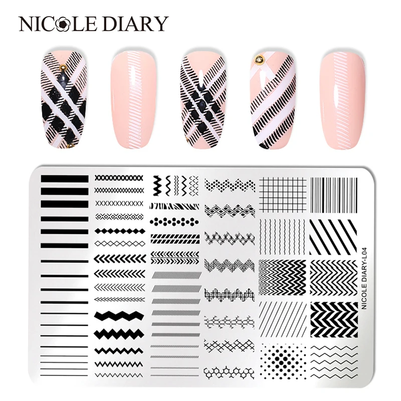 

NICOLE DIARY Nail Stamping Plates Rectangle Round Shape Round Moon Star Design Stainless Steel Nail Art Stamp Image Template