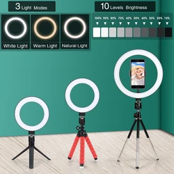 Fotografia de desktop led selfie flash pode ser escurecido ringlight com tripé para telefone anel lâmpada luz para youtube vídeo ao vivo
