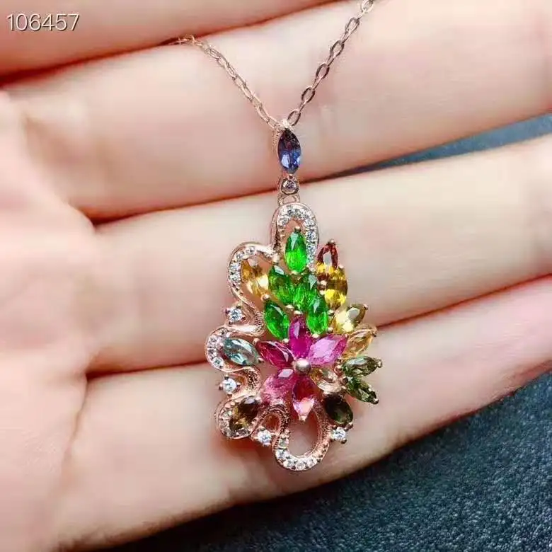 Натуральный турмалин S925 кулон ожерелье, карамельный цвет, подходит для женщин