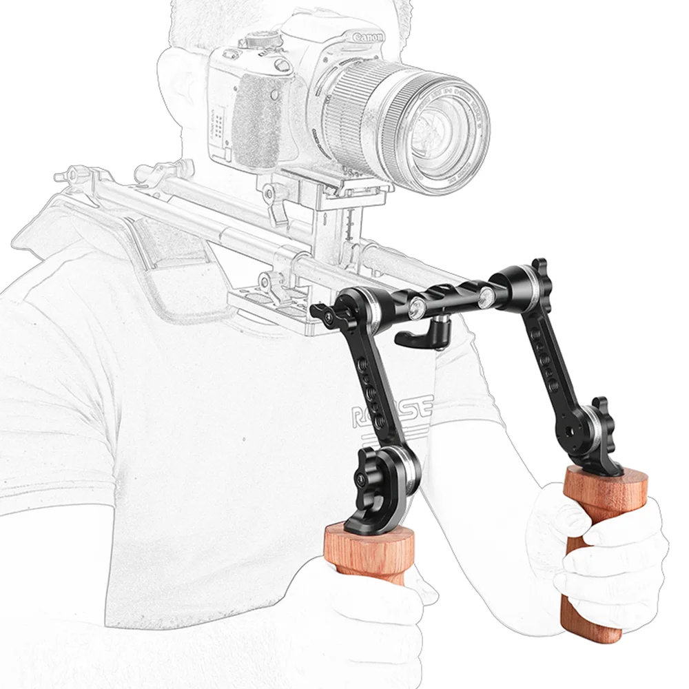 DSLR Camera Shoulder Rig Support Kit With Wooden Handgrip & Adjustable ARRI Rose