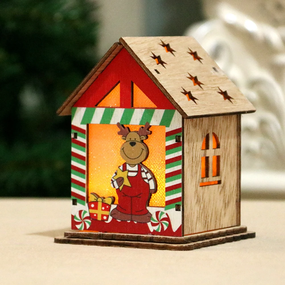 D Gift Handcraft With Candle Light Deer Christmas Tree Wooden House Portable Durable Kids Hanging Led DIY Decoration - Цвет: D