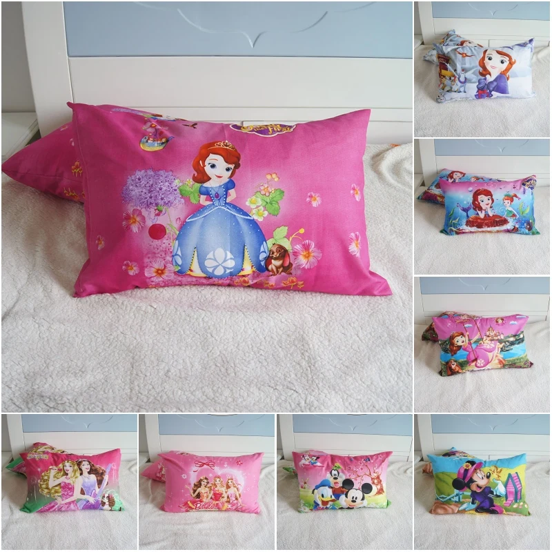 Disney Cartoon Frozen Princess Kids Pillowcases Baby Boys Girls Gift Decoration 3D Pillow Cover Pair 48x74CM on Bed