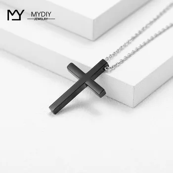 

Custom Stainless Steel Engraving Black Rose Gold Name Date Bar Necklace Women Men Lover Personalized Simple Cross Necklace