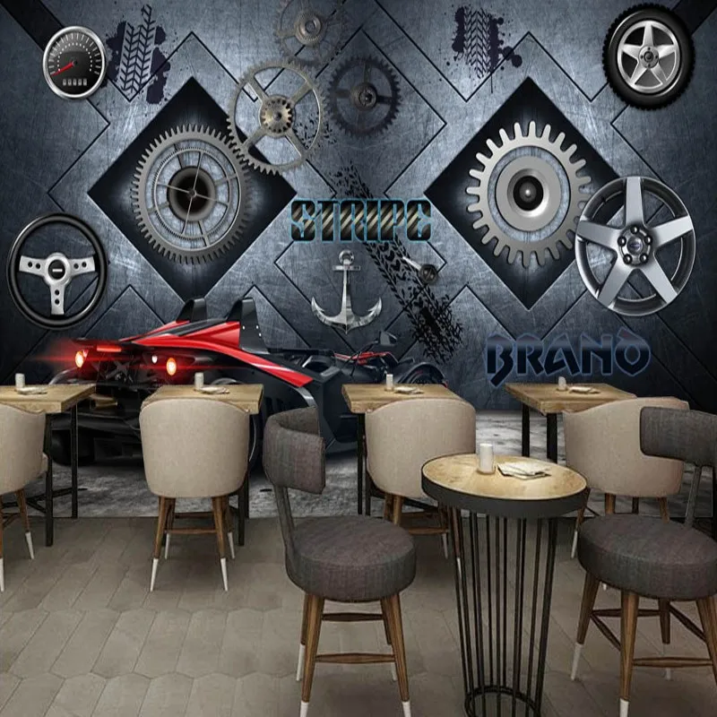 

Dropship Black Wallpaper European Steel Plate Locomotive Gear Geometric Wallpaper Paper Wall Living Room Papel Mural 3d