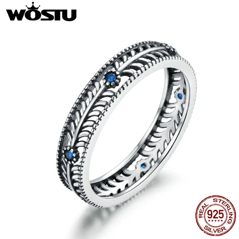 WOSTU Retro Ring Real 925 Sterling Silver Vintage Stackable Vine Shape Finger Ring for Women Wedding Engagement Jewelry CQR660 afbeelding