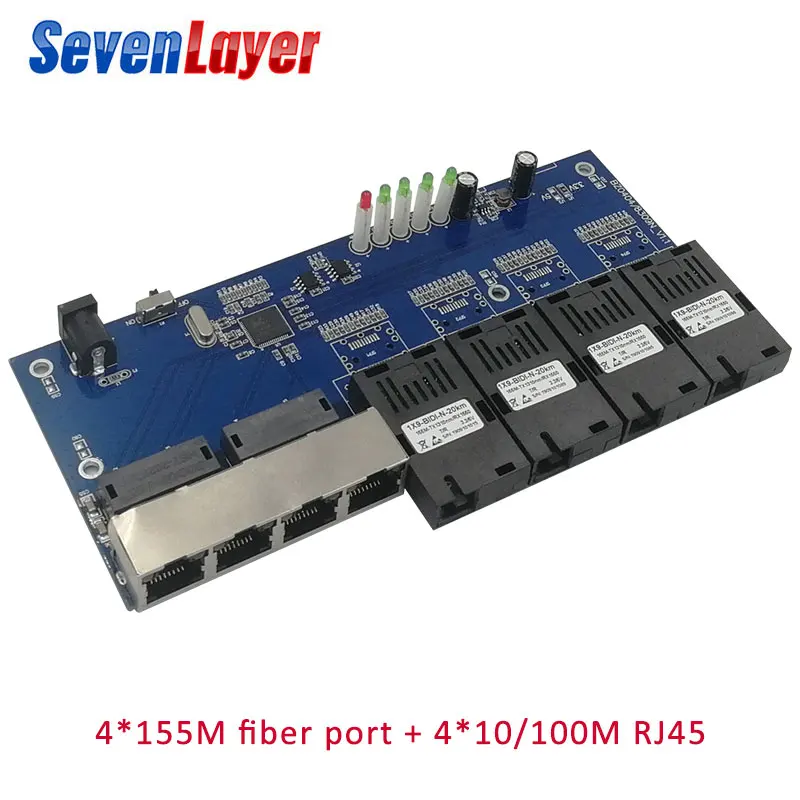 

Ethernet Fiber switch 4 RJ45 4 SC Optical Media Converter Single Mode fiber Port 10/100M PCBA