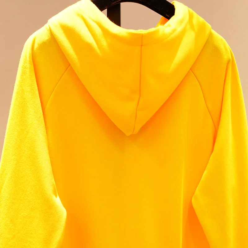 6 Colors Korean Fashion Girls Long Style Hoodies Pure Color Hooded Jumper Letter Embroidery Casual Sweatshirts