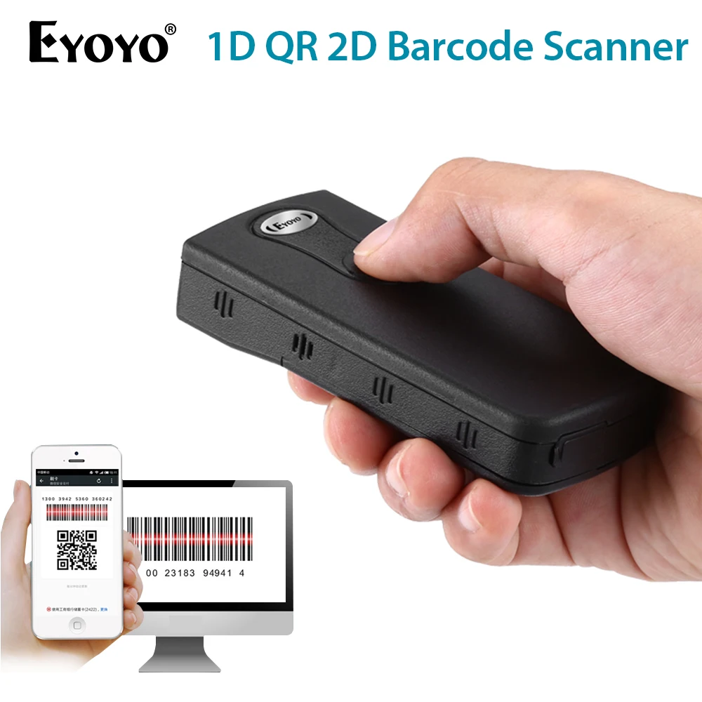 Eyoyo EY-014 портативный 3 в 1 считыватель штрих-кодов ПЗС Bluetooth 2D сканер штрих-кодов сканирование экрана PDF417 матрица данных для Windows iOS