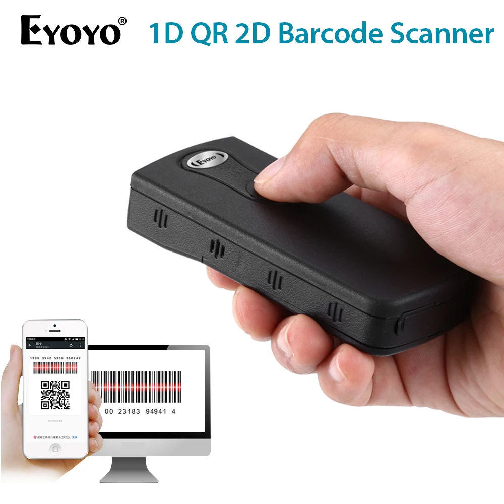 3in1 2.4G Wireless BT-1D 2D QR Bar Code Scanner Reader PDF417 For IOS Smartphone 