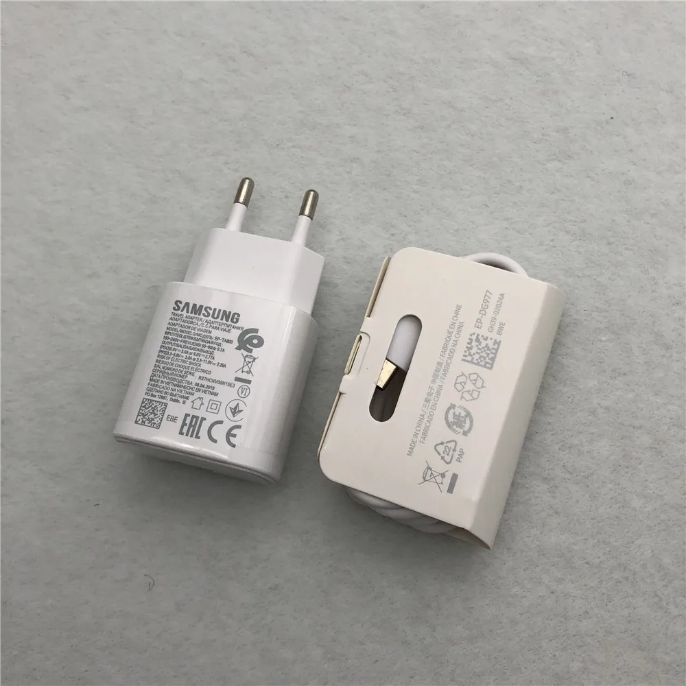 charger and cable samsung note10 PRO 5G зарядное устройство 25 Вт ЕС супер быстрая зарядка дорожный адаптер type c кабель для samsung Galaxy s10 S9 a50 a70 - Тип штекера: charger and cable