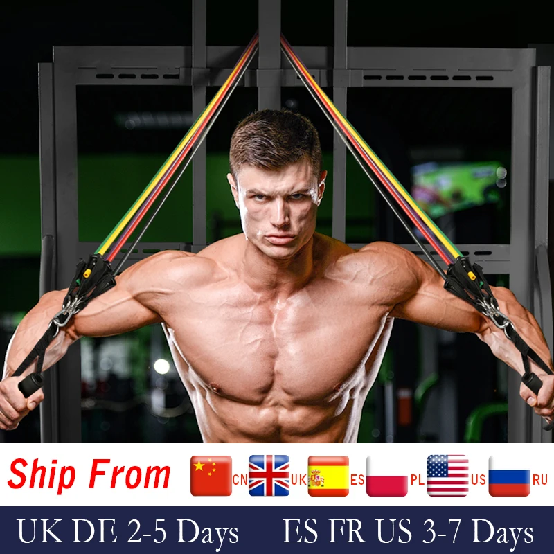 Juego de bandas de resistencia de 17 uds, tubos expansores, banda de goma para entrenamiento de estiramiento, terapia física, gimnasio en casa, elástico de entrenamiento, cuerda de tracción