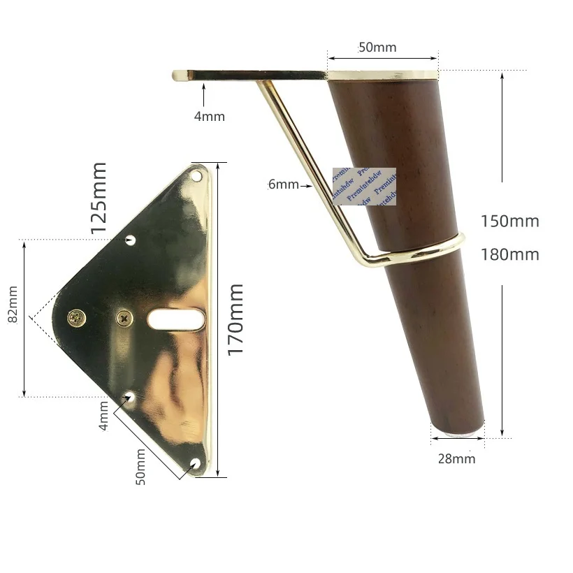 4Pcs/Lot Walnut Stained Clear Solid Wood Tapered Feet Gold Matte Black Connecting Plate