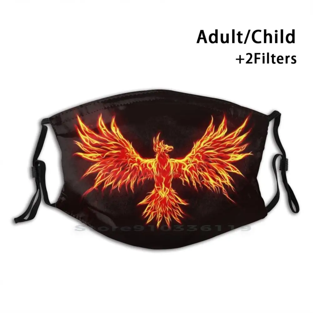 

Rise From The Ashes Design Anti Dust Filter Washable Face Mask Kids Phoenix Fantasy Flying Birds Animals Fire Flames