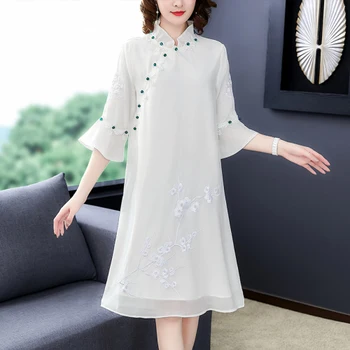 

Embroidery Dress For Women Turtleneck Maxi Dress Flare Sleeve Women's Summer Sundress Retro Ladies Dresses Vintage Robe Femme
