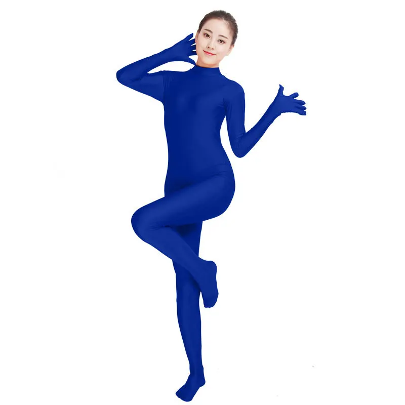 Черный спандекс Zentai полный тело Кожа плотный комбинезон унисекс зентай костюм комбинезон для женщин Unitard лайкровая танцевальная одежда - Цвет: Royal Blue