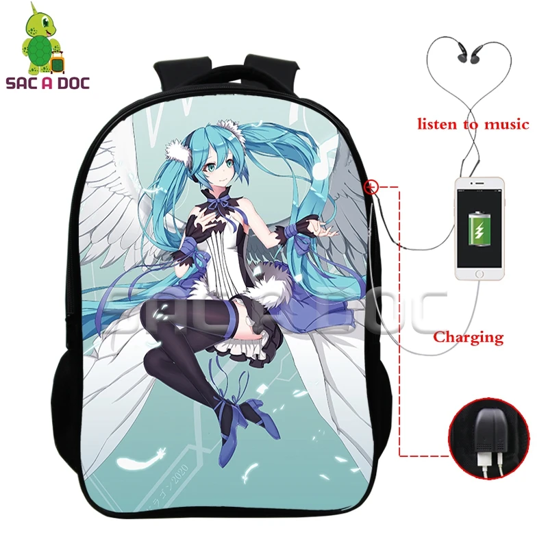 Многофункциональный рюкзак VOCALOID Hatsune Miku, зарядка через usb, разъем для наушников, для ноутбука, для подростков, мальчиков, девочек, школьные рюкзаки для косплея - Цвет: 18