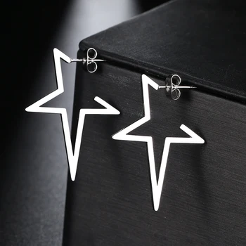 Stainless Steel Trend Hip Hop Gothic Fashion Big Star Punk Stud Earrings For Women Jewelry