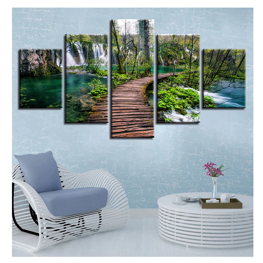 5Pcs Diamond Embroidery Waterfall Green Tree And Woods Bridge Natural Scenery diamond Painting Cross Stitch mosaic puzzle 5d,